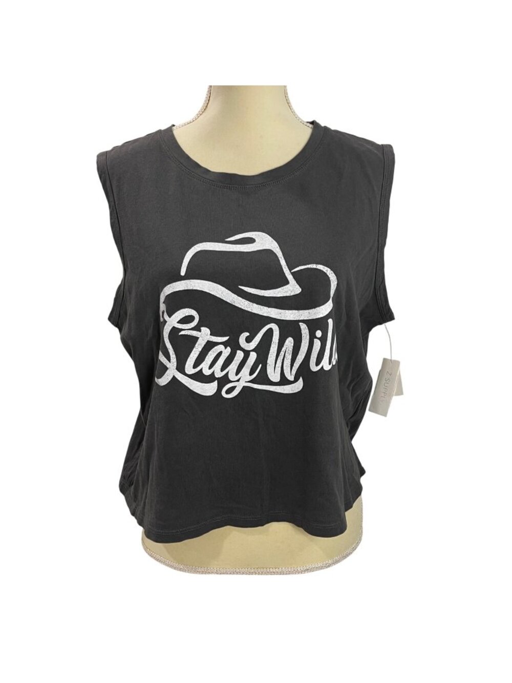 Z Supply Stay Wild La Mer Tank Top Women's Size Large Black Sand Cotton Rodeo